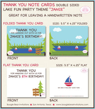 Load image into Gallery viewer, Lake Fun Birthday Party Thank You Card Boy Girl Note Boating Camping Park Swimming Forest Hiking Boogie Bear Invitations Jamie Theme Printed