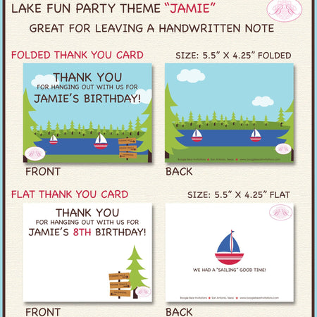 Lake Fun Birthday Party Thank You Card Boy Girl Note Boating Camping Park Swimming Forest Hiking Boogie Bear Invitations Jamie Theme Printed