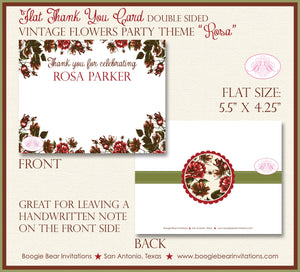 Rose Garden Birthday Party Thank You Card Boy Girl Note Vintage Flowers Red Green Valentines Day Boogie Bear Invitations Rosa Theme Printed
