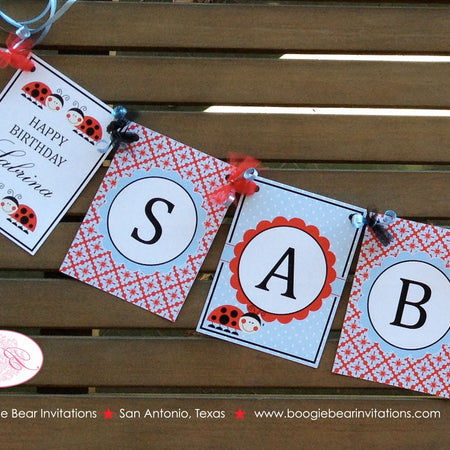 Ladybug Birthday Party Name Banner Lady Bug Red Black Dot Tea Girl Little Spot Outdoor Picnic Garden Boogie Bear Invitations Sabrina Theme
