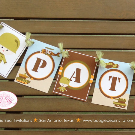 Military Birthday Party Name Banner Camo Army Marines Air Force Navy Boy Girl Green 1st 2nd 3rd 4th Boogie Bear Invitations Patrick Theme