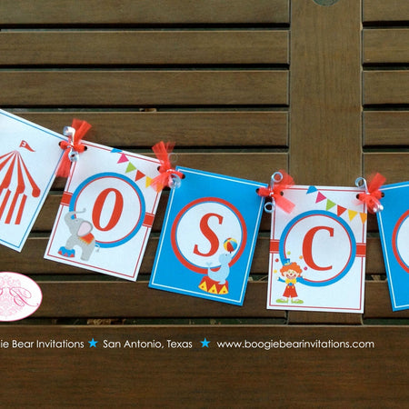Circus Animals Birthday Party Banner Tiger Elephant Sea Lion Clown Big Top Red Blue Boy Girl Carnival Boogie Bear Invitations Oscar Theme