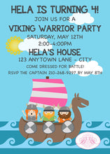 Load image into Gallery viewer, Viking Warrior Birthday Party Invitation Pink Girl Ocean Swim Swimming Boat Boogie Bear Invitations Hela Theme Paperless Printable Printed