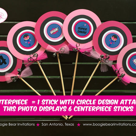Supergirl Birthday Party Centerpiece Set Super Girl Superhero Pink Black Comic Retro Masked Pow Wham Boogie Bear Invitations Dinah Theme
