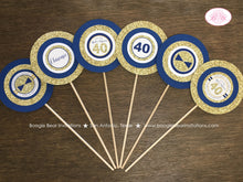 Load image into Gallery viewer, Blue Gold Glitter Birthday Party Centerpiece Set Aged to Perfection Navy Formal Classic Soiree Event Boogie Bear Invitations Clarence Theme