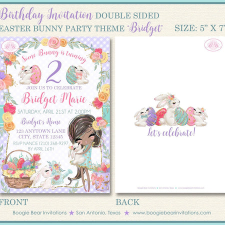 Easter Bunny Birthday Party Invitation Egg Hunt Girl Flower Purple Spring Boogie Bear Invitations Bridget Theme Paperless Printable Printed