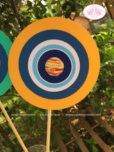 Load image into Gallery viewer, Outer Space Birthday Party Centerpiece Sticks Boy Girl Science Planets Solar System Galaxy Stars Moon Boogie Bear Invitations Galileo Theme
