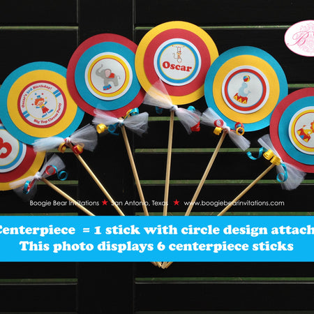 Circus Birthday Party Centerpiece Set 3 Ring Name Age Carnival Booth Lion Seal Red Blue Big Top Show Boogie Bear Invitations Oscar Theme