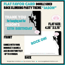 Load image into Gallery viewer, Rock Climbing Birthday Party Favor Card Appetizer Food Place Sign Label Teal Aqua Blue Boy Girl Boogie Bear Invitations Jason Theme Printed