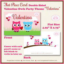 Load image into Gallery viewer, Valentine Owls Birthday Party Favor Card Tent Place Sign Appetizer Girl Boy Heart Love Bird Boogie Bear Invitations Valentina Theme Printed