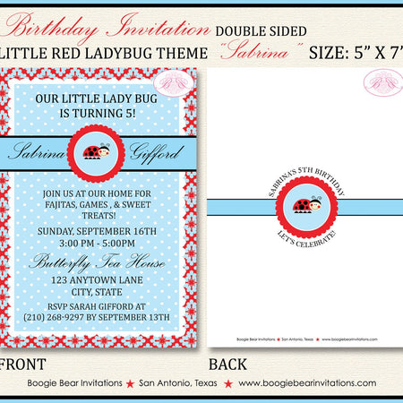 Red Ladybug Birthday Party Invitation Little Blue Girl Garden Picnic Black Boogie Bear Invitations Sabrina Theme Paperless Printable Printed