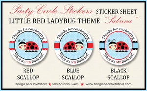 Red Ladybug Birthday Party Stickers Circle Sheet Round Girl Little Bug Blue Black Picnic Garden Summer Boogie Bear Invitations Sabrina Theme