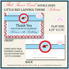 Load image into Gallery viewer, Ladybug Birthday Party Favor Card Folded Appetizer Food Place Red Blue Black Girl Picnic Summer Garden Boogie Bear Invitations Sabrina Theme