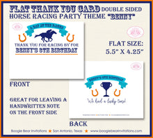 Load image into Gallery viewer, Horse Racing Birthday Party Thank You Card Argyle Orange Blue Kentucky Derby Race Lucky Jockey Boogie Bear Invitations Benny Theme Printed