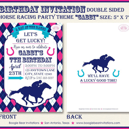 Horse Racing Birthday Party Invitation Pink Blue Kentucky Derby Race Track Boogie Bear Invitations Gabby Theme Paperless Printable Printed