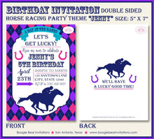 Load image into Gallery viewer, Horse Racing Birthday Party Invitation Pink Purple Girl Kentucky Derby Track Boogie Bear Invitations Jenny Theme Paperless Printable Printed