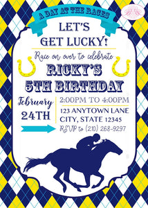 Horse Racing Birthday Party Invitation Orange Blue Kentucky Derby Race Track Boogie Bear Invitations Ricky Theme Paperless Printable Printed