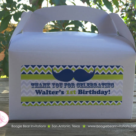 Mustache Bash Birthday Party Treat Boxes Favor Tags Bag Little Man Chevron Lime Green Navy Blue Boy 1st Boogie Bear Invitations Walter Theme