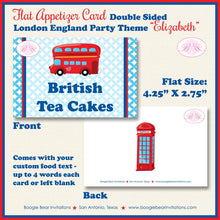 Load image into Gallery viewer, London England Birthday Favor Party Card Tent Place Food Appetizer Girl British UK United Kingdom Boogie Bear Invitations Elizabeth Theme