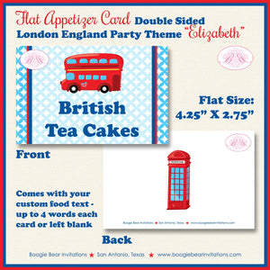 London England Birthday Favor Party Card Tent Place Food Appetizer Girl British UK United Kingdom Boogie Bear Invitations Elizabeth Theme