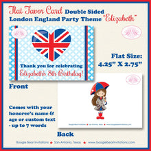 Load image into Gallery viewer, London England Birthday Favor Party Card Tent Place Food Appetizer Girl British UK United Kingdom Boogie Bear Invitations Elizabeth Theme