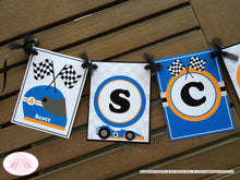 Load image into Gallery viewer, Race Car Driver Birthday Party Package Orange Blue Black Happy Door Banner Cupcake Toppers Favor Tags Boogie Bear Invitations Scott Theme