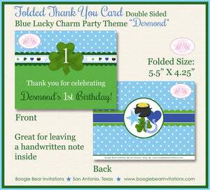 Lucky Charm Party Thank You Card Birthday Boy St. Patrick's Day Blue Green Shamrock Clover Boogie Bear Invitations Desmond Theme Printed