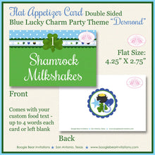 Load image into Gallery viewer, Blue Lucky Charm Birthday Favor Party Card St Patricks Day Appetizer Tent Place Food Tag Boy Shamrock Boogie Bear Invitations Desmond Theme