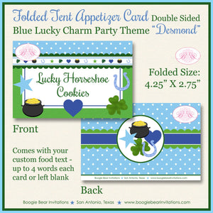 Blue Lucky Charm Birthday Favor Party Card St Patricks Day Appetizer Tent Place Food Tag Boy Shamrock Boogie Bear Invitations Desmond Theme