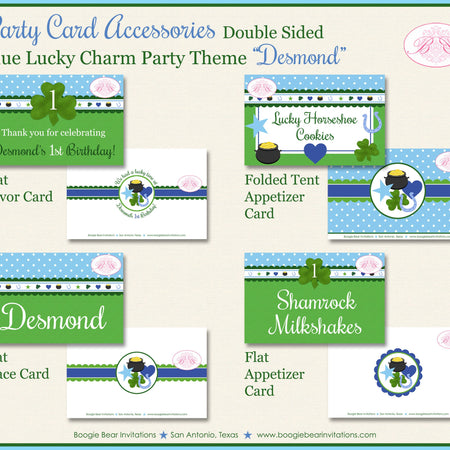 Blue Lucky Charm Birthday Favor Party Card St Patricks Day Appetizer Tent Place Food Tag Boy Shamrock Boogie Bear Invitations Desmond Theme