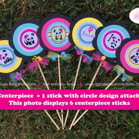 Panda Bear Birthday Party Centerpiece Cake Display Stick Forest Pink Black Yellow Green Blue Wild Zoo Boogie Bear Invitations Jeanette Theme