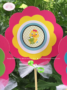 Frog Duck Birthday Party Centerpiece Set Pink Girl Spring Flower Chick Gardening Green Wagon Umbrella Boogie Bear Invitations Charlize Theme