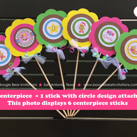 Gingerbread Girl Pink Party Centerpiece Stick Set Birthday Winter Christmas Candycane House Holiday Boogie Bear Invitations Candy Sue Theme