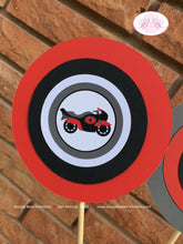 Load image into Gallery viewer, Motorcycle Birthday Party Centerpiece Red Black Boy Girl Enduro Motocross Racing Stripe Driver Track Boogie Bear Invitations Cody Theme