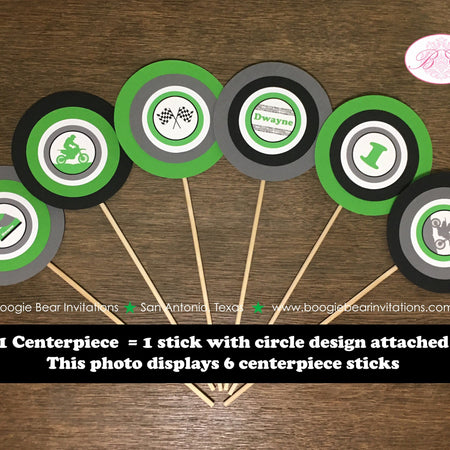 Dirt Bike Birthday Party Centerpiece Sticks Boy Girl Green Black Motocross Motorcycle Enduro Racing Set Boogie Bear Invitations Dwayne Theme