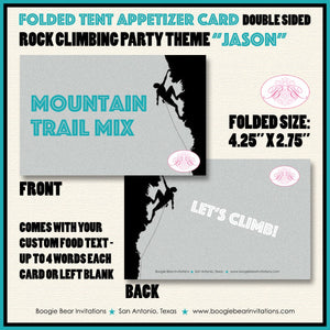 Rock Climbing Birthday Party Favor Card Appetizer Food Place Sign Label Teal Aqua Blue Boy Girl Boogie Bear Invitations Jason Theme Printed