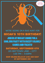 Load image into Gallery viewer, Insect Bug Birthday Party Invitation Orange Blue Brown Beetle Spider Hunt Boogie Bear Invitations Micah Theme Paperless Printable Printed