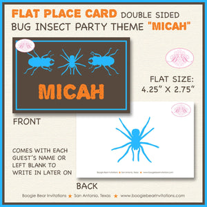 Insect Bug Birthday Party Favor Card Appetizer Food Place Sign Label Spider Hunt Brown Boogie Bear Invitations Micah Theme Printable Printed