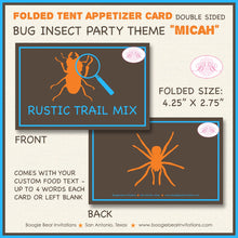 Load image into Gallery viewer, Insect Bug Birthday Party Favor Card Appetizer Food Place Sign Label Spider Hunt Brown Boogie Bear Invitations Micah Theme Printable Printed
