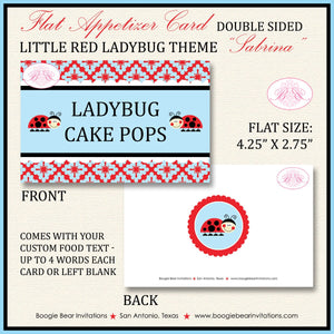 Ladybug Birthday Party Favor Card Folded Appetizer Food Place Red Blue Black Girl Picnic Summer Garden Boogie Bear Invitations Sabrina Theme