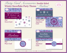 Load image into Gallery viewer, Snowflake Birthday Party Favor Card Winter Food Appetizer Tent Place Purple Pink Christmas Snow Flake Boogie Bear Invitations Marlena Theme
