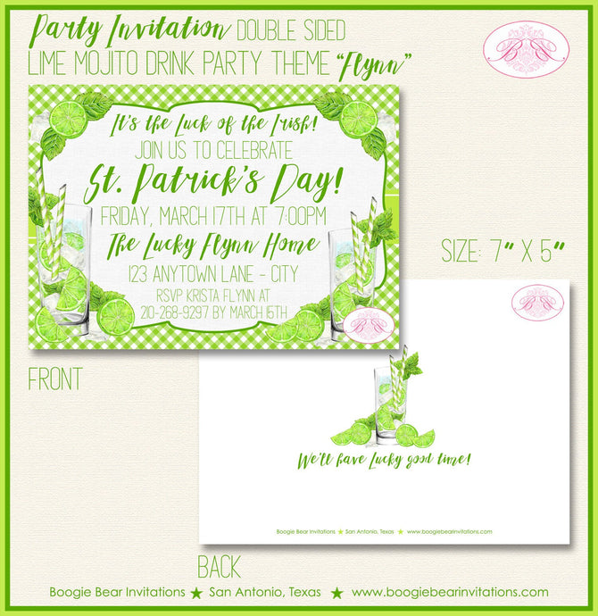 Lime Mojito St. Patrick's Day Party Invitation Green Drinks Birthday Picnic Boogie Bear Invitations Flynn Theme Paperless Printable Printed
