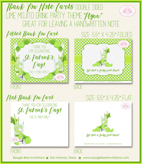 Lime Mojito Thank You Cards Party Note Spring Cocktails Picnic Green Lucky St. Patrick's Day Boogie Bear Invitations Flynn Theme Printed