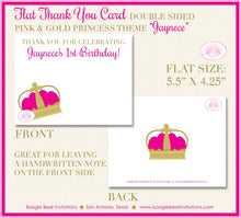 Load image into Gallery viewer, Pink Gold Princess Party Thank You Card Note Birthday Girl Crown Glitter Royal Queen Ball Glam Boogie Bear Invitations Jaynece Theme Printed