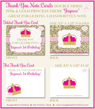 Load image into Gallery viewer, Pink Gold Princess Party Thank You Card Note Birthday Girl Crown Glitter Royal Queen Ball Glam Boogie Bear Invitations Jaynece Theme Printed