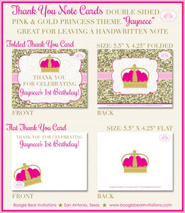 Pink Gold Princess Party Thank You Card Note Birthday Girl Crown Glitter Royal Queen Ball Glam Boogie Bear Invitations Jaynece Theme Printed