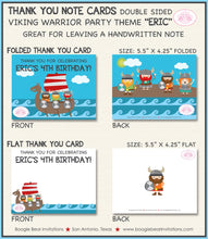 Load image into Gallery viewer, Viking Warrior Party Thank You Card Birthday Boy Girl Ocean Set Sail Swim Swimming Medieval Boat Boogie Bear Invitations Eric Theme Printed