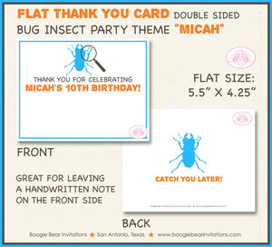 Insect Bug Party Thank You Card Birthday Note Orange Blue Brown Beetle Spider Hunt Jungle Kids Boogie Bear Invitations Micah Theme Printed