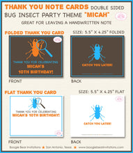 Load image into Gallery viewer, Insect Bug Party Thank You Card Birthday Note Orange Blue Brown Beetle Spider Hunt Jungle Kids Boogie Bear Invitations Micah Theme Printed