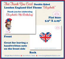 Load image into Gallery viewer, London England Party Thank You Card Birthday Girl British Flag Royal Queen Crown Taxi Palace Heart Boogie Bear Invitations Elizabeth Theme